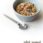 Caramel Delight Oatmeal in a blue bowl