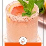 A refreshing Paloma Cocktail in a glass, garnished with a grapefruit slice and mint, featuring a chili-salt rim. Text reads "Easy to Make" and "Paloma Cocktail.