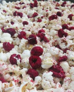 Popcorn Rasa Raspberry White Chocolate Raspberry Cheesecake Popcorn » Feast + West