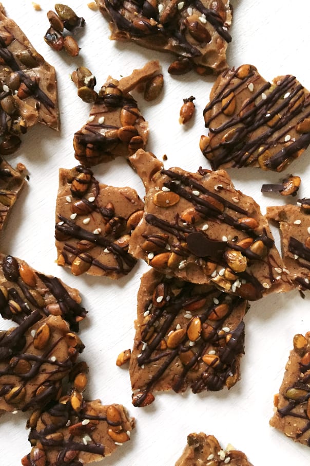 Dark Chocolate Pumpkin Seed Toffee Bark