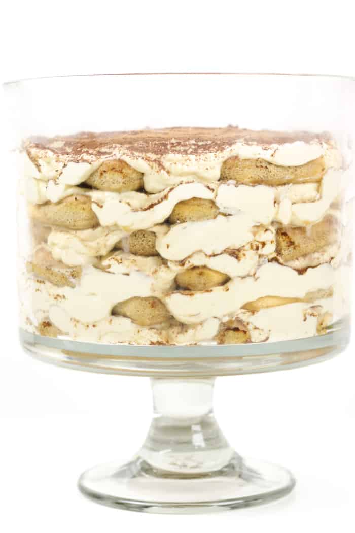 This sumptuous Tiramisu Trifle makes a statement for any party! Layers upon layers of espresso-soaked Italian ladyfinger cookies and tiramisu cream make for a show-stopping dessert. (via feastandwest.com)