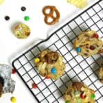 Loaded Chocolate Chip Cookies are filled with everything but the kitchen sink! Chocolate chips, candies, nuts, pretzels and potato chips turn the classic cookie into a sweet-and-salty treat. (via feastandwest.com)