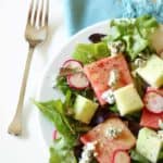 Watermelon Blue Cheese Salad with Creamy Lemon Balsamic Vinaigrette — a lovely new way to enjoy summer melons. (via feastandwest.com)