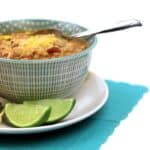 Leftover chicken makes a great comeback in this comforting Quick Southwestern Chicken Chili. Onion, tomatoes, corn, white beans, rice and pulled chicken come together in this easy chili recipe. Topped with cheese and served with lime wedges and tortilla chips, a big bowl of this soup is a surefire cure for the winter blues. (via feastandwest.com)