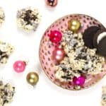 No-Bake Cookies and Cream Avalanche Cookies are a dream for cookie-lovers! Melted white chocolate coats crispy rice cereal, marshmallows and chunks of Oreo cookies for a crunchy, black-and-white treat. They're great for holiday cookie swaps! (via feastandwest.com)