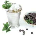a bowl of chocolate chips with a chocolate mint julep