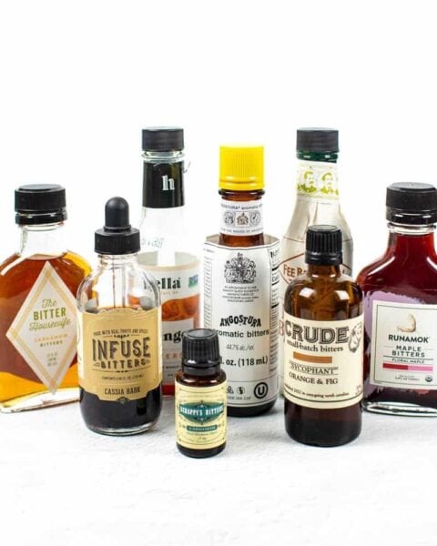 bottles of bitters on a white background