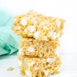a stack of three Salted Brown Butter Bourbon Rice Krispie Treats