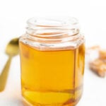 a jar of caramel simple syrup