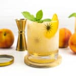 peaches and a peach whiskey smash and syrup