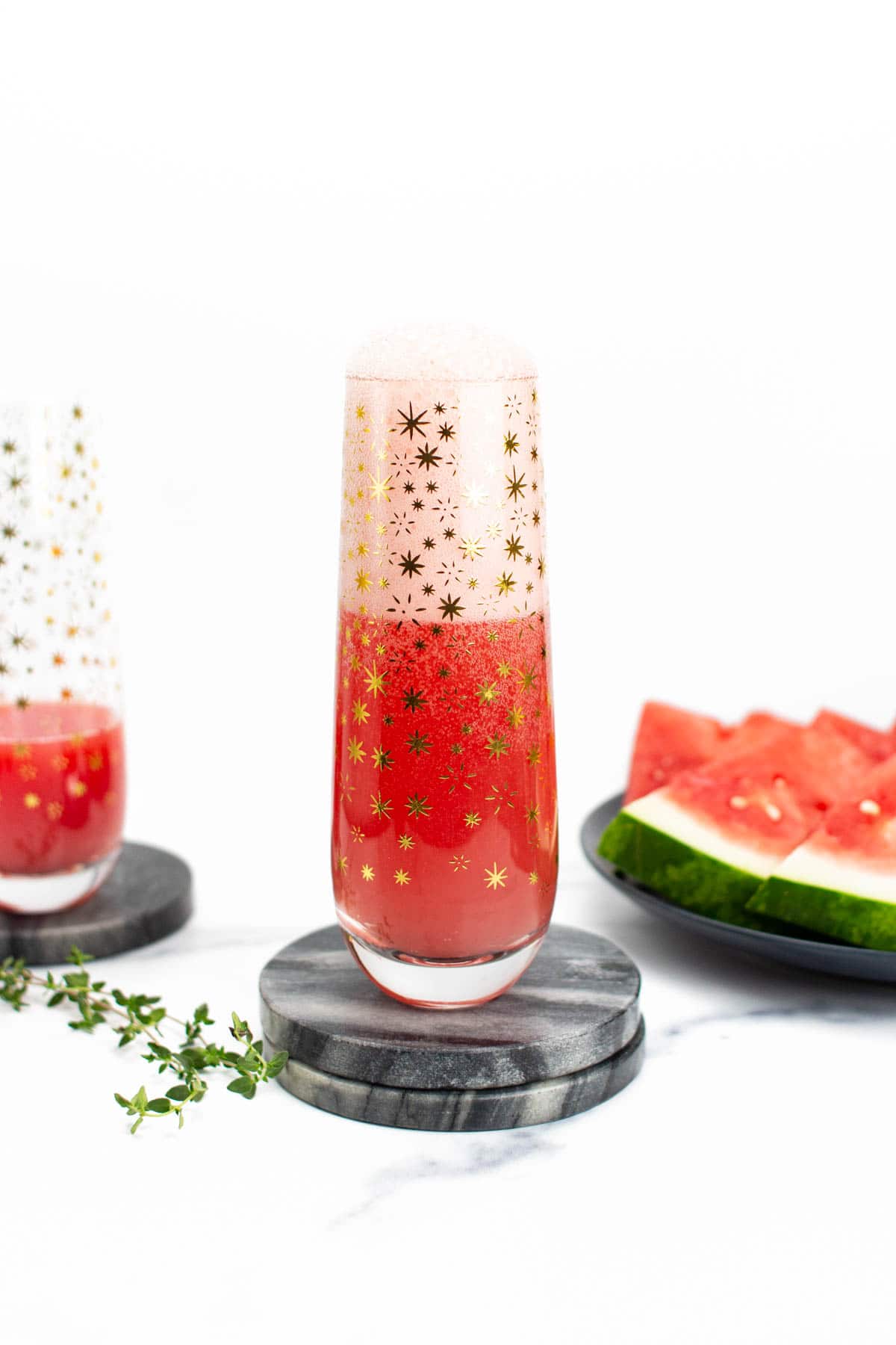 champagne bubbling on a watermelon mimosa
