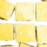 Margarita bars cut into squares and garnished with salt.