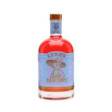 A bottle of Lyre&rsquo;s Italian Spritz, a non-alcoholic aperitif with a bright orange-red hue and blue label, sits against a plain white background.
