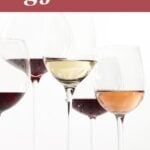 Four wine glasses filled with red, white, and rosé wine are displayed alongside text highlighting a holiday gift guide featuring unique gifts for wine lovers.