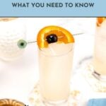Tall cocktail with ice, garnished with an orange slice and cherry. Text reads "Vodka 101: Your Ultimate Vodka Guide. Get the Recipe at feastandwest.com.