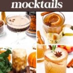 A collage of four autumn-themed Fall Mocktails, each adorned with cinnamon sticks, orange slices, and star anise, with text reading "21 Cozy Drink Ideas autumn mocktails.