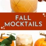 Two non-alcoholic fall mocktails: one with apple slices, star anise, and a sugared rim; the other dark and frothy, surrounded by autumn decor and pumpkins. Text reads "Fall Mocktails.