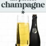 A glass of champagne is in focus in front of two dark bottles, with text above reading "how to choose the perfect champagne.