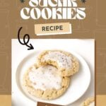 A plate with two chai sugar cookies topped with icing and sprinkled spices, one with a bite taken out, on a promotional recipe graphic.