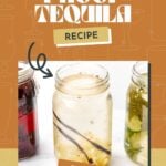 Three jars of homemade zero-proof tequila alternatives with various herbs and spices, displayed on a countertop.
