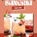 Two glasses of berry sangria with strawberries, blueberries, ice, and mint, next to a pitcher on a decorated background.