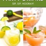 Two colorful cocktails with citrus and mint, labeled "Graduation Party Drinks." Button says "See the Recipes.