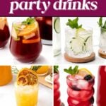 Four colorful cocktails in glasses, labeled as graduation party drinks, with a “Pin It” button at the bottom.