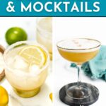 Two lemon cocktails in glasses; one on ice with a lemon slice, the other in a coupe glass with a frothy top—refreshing takes on classic lemon cocktails.
