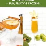 Two cocktails with apple garnishes; text reads “September Drinks—Fun, Fruity & Frozen—See The Recipes.”.