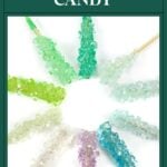 Nine colorful rock candy sticks arranged in a circle on a white background.