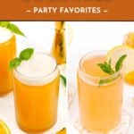 Two orange cocktails garnished with mint and orange slices, labeled Oktoberfest Cocktails Party Favorites.